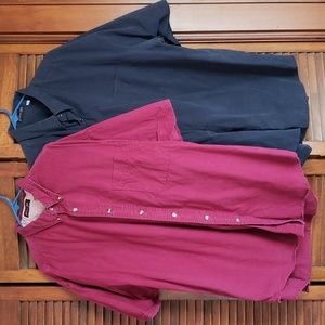 2 Forest & Hue men's button up oxford short sleeve shirts Navy maroon collar XL